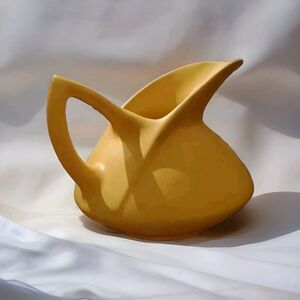 Vtg Ceramic Pitcher Monmouth Western Stoneware Pottery Art Deco USA Yellow Water